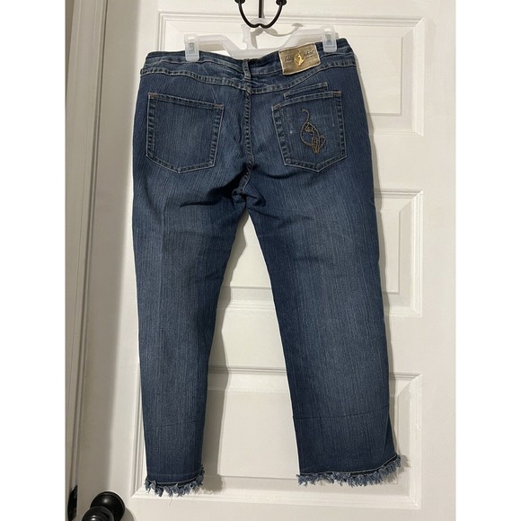 Baby Phat Capri Jeans Womens 13 Stretchy Cat Embroidered‎ Logo Gold Y2K - Picture 7 of 12